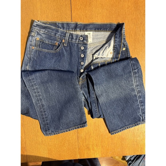 VTG Levi's 501 Button Fly Straight Leg Blue Denim Jeans 33x32 (31x30) Y2K 2005 - Picture 1 of 12